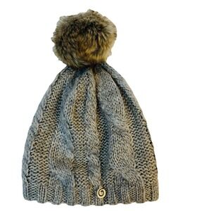 Brekka Beanie Women Grey Acrylic And Nylon Faux Fur Pompom Lined Medium